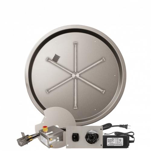 Firegear 29 Inch Round Stainless Steel Propane Gas Drop In Fire Pit Pan with 22 Inch Spur Burner and All Weather Electronic Ignition System