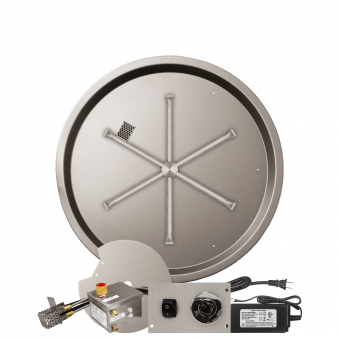 Firegear 29 Inch Round Stainless Steel Propane Gas Drop In Fire Pit Pan with 22 Inch Spur Burner and All Weather Electronic Ignition System