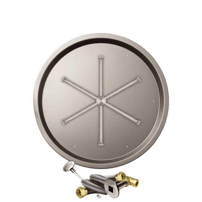 Firegear 29 Inch Round Stainless Steel Natural Gas Drop In Fire Pit Pan with 22 Inch Spur Burner and Match Light Ignition System