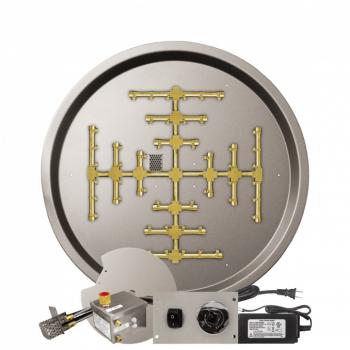 Firegear 29 Inch Round Stainless Steel Gas Drop In Fire Pit Pan with Pro Series Brass Snowflake Burner and All Weather Electronic Ignition System350
