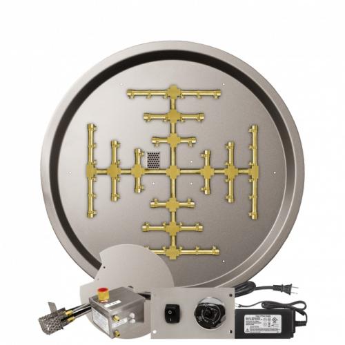 Firegear 29 Inch Round Stainless Steel Natural Gas Drop In Fire Pit Pan with Pro Series Brass Snowflake Burner and All Weather Electronic Ignition System