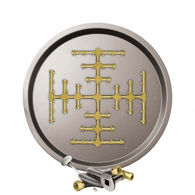 Firegear 29 Inch Round Stainless Steel Natural Gas Drop In Fire Pit Pan with Pro Series Brass Snowflake Burner and Match Light Ignition System