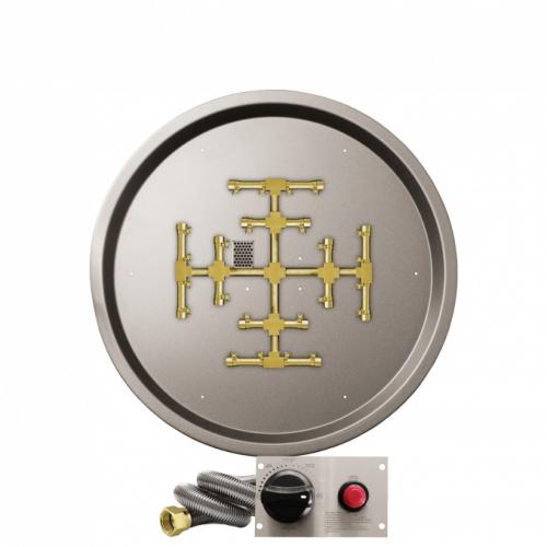 Firegear 29 Inch Round Stainless Steel Natural Gas Drop In Fire Pit Pan with Pro Series Brass Snowflake Burner and Safety Pilot Spark Ignition System