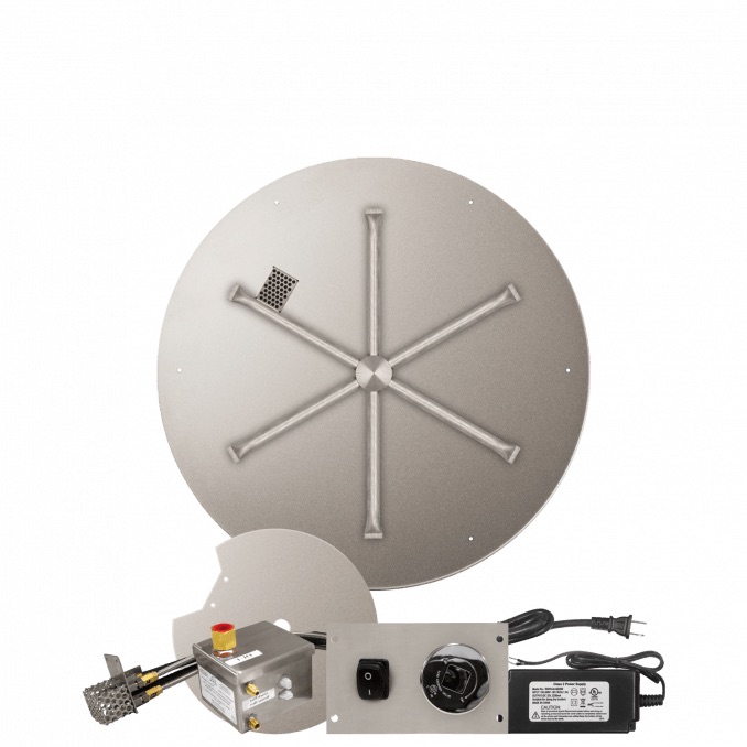 Firegear 29 Inch Round Stainless Steel Propane Gas Flat Fire Pit Pan with 22 Inch Spur Burner and All Weather Electronic Ignition System