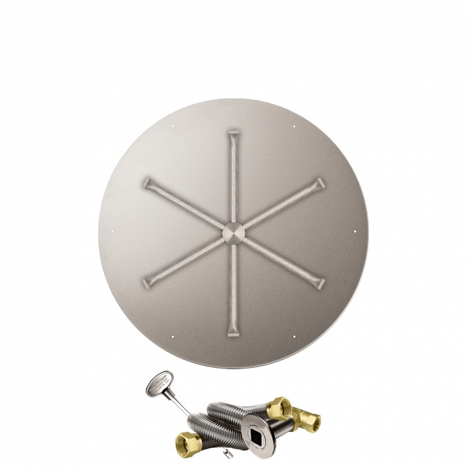 Firegear 29 Inch Round Stainless Steel Natural Gas Flat Fire Pit Pan with 22 Inch Spur Burner and Match Light Ignition System