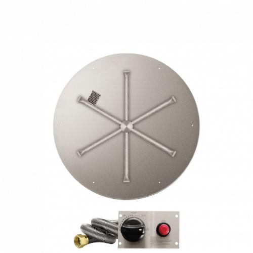 Firegear 29 Inch Round Stainless Steel Propane Gas Flat Fire Pit Pan with 22 Inch Spur Burner and Safety Pilot Spark Ignition System