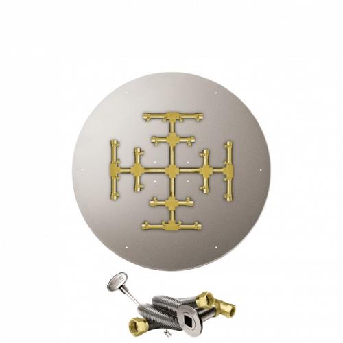 Firegear 29 Inch Round Stainless Steel Propane Gas Flat Fire Pit Pan with Pro Series Brass Snowflake Burner and Match Light Ignition System