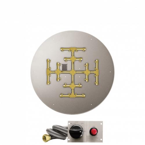 Firegear 29 Inch Round Stainless Steel Propane Gas Flat Fire Pit Pan with Pro Series Brass Snowflake Burner and Safety Pilot Spark Ignition System