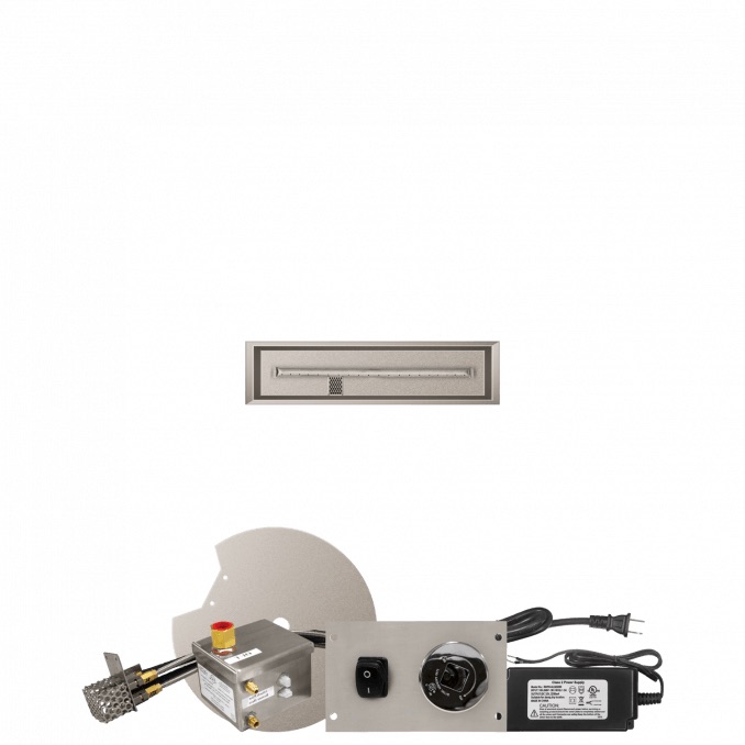 Firegear 30 Inch Linear Stainless Steel Propane Gas Drop In Fire Pit Pan with T Burner and All Weather Electronic Ignition System