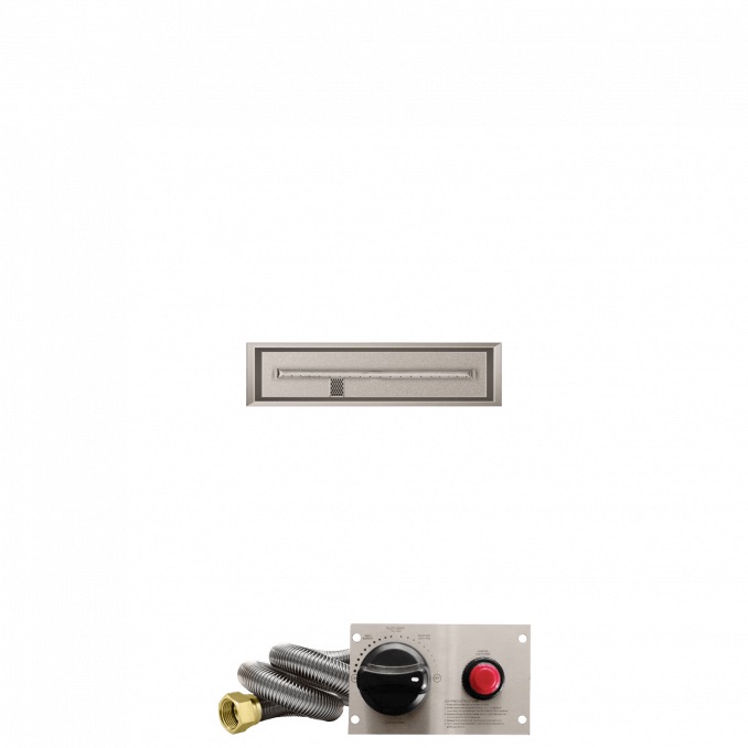 Firegear 30 Inch Linear Stainless Steel Natural Gas Drop In Fire Pit Pan with T Burner and Safety Pilot Spark Ignition System