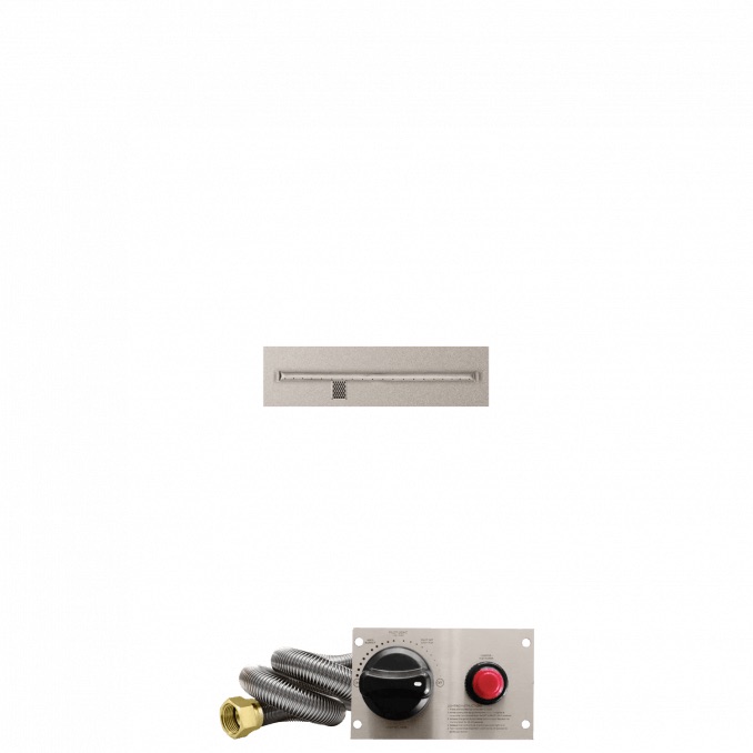 Firegear 30 Inch Linear Stainless Steel Natural Gas Flat Fire Pit Pan with T Burner and Safety Pilot Spark Ignition System