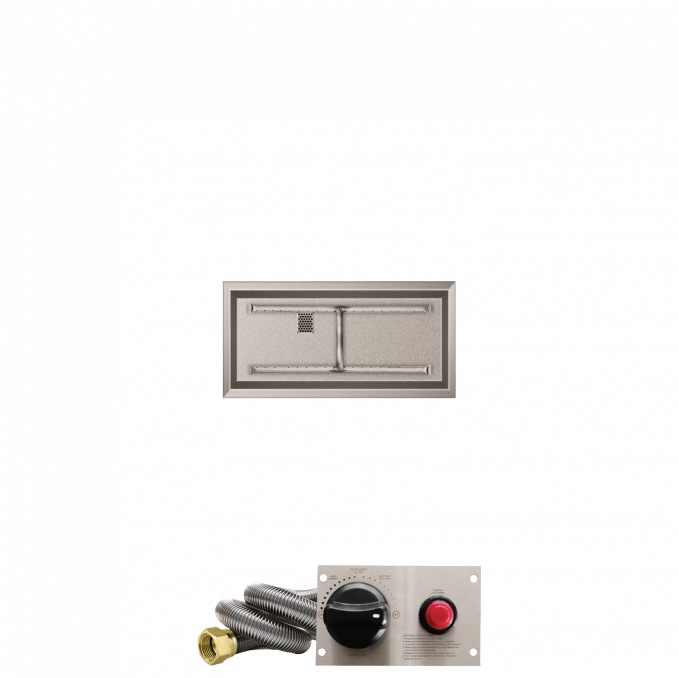 Firegear 30 Inch Rectangular Stainless Steel Propane Gas Drop In Fire Pit Pan with H Burner and Safety Pilot Spark Ignition System