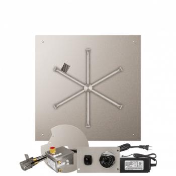 Firegear 30 Inch Square Stainless Steel Gas Flat Fire Pit Pan with 22 Inch Spur Burner and All Weather Electronic Ignition System350