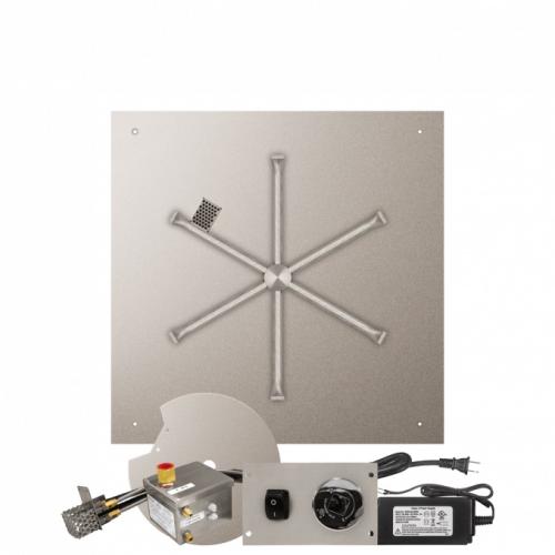 Firegear 30 Inch Square Stainless Steel Propane Gas Flat Fire Pit Pan with 22 Inch Spur Burner and All Weather Electronic Ignition System