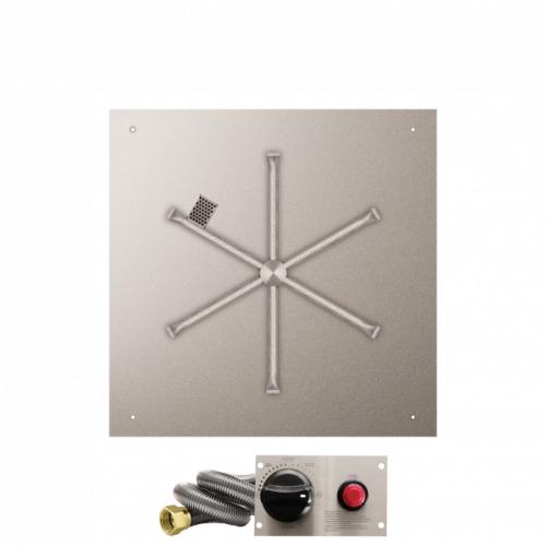 Firegear 30 Inch Square Stainless Steel Propane Gas Flat Fire Pit Pan with 22 Inch Spur Burner and Safety Pilot Spark Ignition System