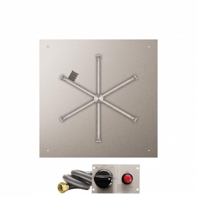 Firegear 30 Inch Square Stainless Steel Propane Gas Flat Fire Pit Pan with 22 Inch Spur Burner and Safety Pilot Spark Ignition System