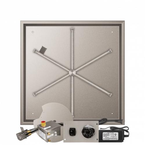 Firegear 32 Inch Square Stainless Steel Propane Gas Drop In Fire Pit Pan with 31 Inch Spur Burner and All Weather Electronic Ignition System