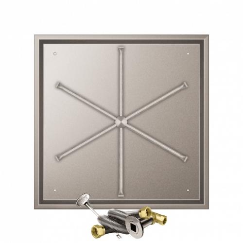 Firegear 32 Inch Square Stainless Steel Natural Gas Drop In Fire Pit Pan with 31 Inch Spur Burner and Match Light Ignition System