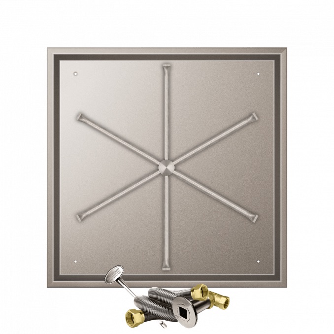 Firegear 32 Inch Square Stainless Steel Natural Gas Drop In Fire Pit Pan with 31 Inch Spur Burner and Match Light Ignition System