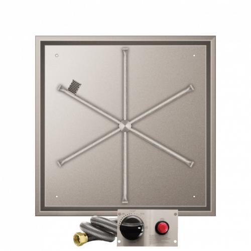 Firegear 32 Inch Square Stainless Steel Natural Gas Drop In Fire Pit Pan with 31 Inch Spur Burner and Safety Pilot Spark Ignition System