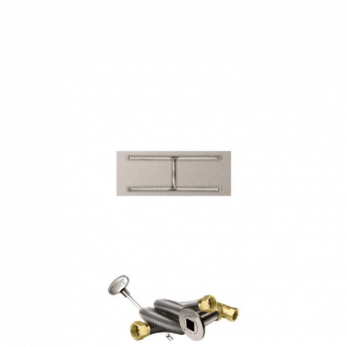 Firegear 33 Inch Rectangular Stainless Steel Natural Gas Flat Fire Pit Pan with H Burner and Match Light Ignition System