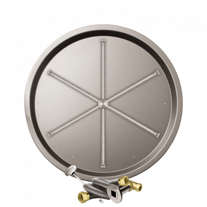 Firegear 33 Inch Round Stainless Steel Natural Gas Drop In Fire Pit Pan with 31 Inch Spur Burner and Match Light Ignition System