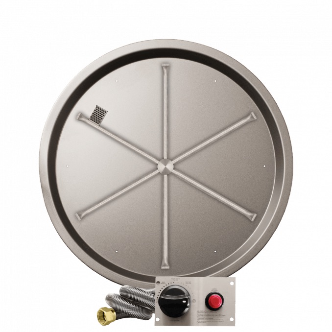 Firegear 33 Inch Round Stainless Steel Propane Gas Drop In Fire Pit Pan with 31 Inch Spur Burner and Safety Pilot Spark Ignition System