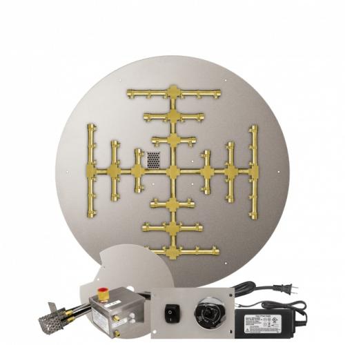 Firegear 34 Inch Round Pro Series Brass Propane Gas Burner System on Stainless Steel Flat Pan with Electronic Ignition
