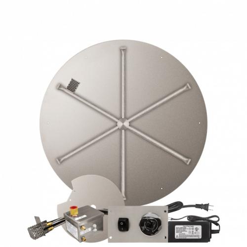 Firegear 34 Inch Round Stainless Steel Propane Gas Flat Fire Pit Pan with 31 Inch Spur Burner and All Weather Electronic Ignition System