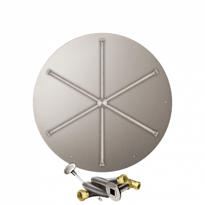 Firegear 34 Inch Round Stainless Steel Natural Gas Flat Fire Pit Pan with 31 Inch Spur Burner and Match Light Ignition System