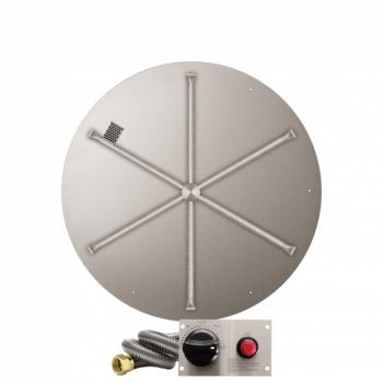 Firegear 34 Inch Round Stainless Steel Gas Flat Fire Pit Pan with 31 Inch Spur Burner and Safety Pilot Spark Ignition System350