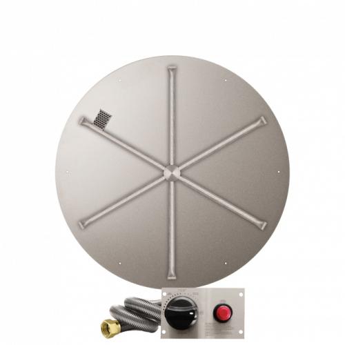 Firegear 34 Inch Round Stainless Steel Propane Gas Flat Fire Pit Pan with 31 Inch Spur Burner and Safety Pilot Spark Ignition System
