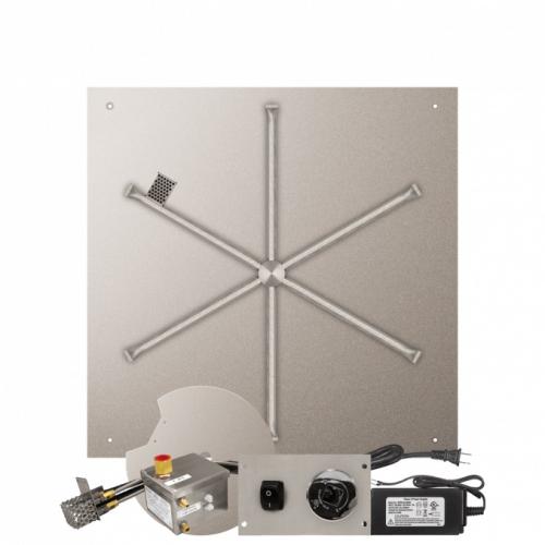 Firegear 34 Inch Square Stainless Steel Natural Gas Flat Fire Pit Pan with 31 Inch Spur Burner and All Weather Electronic Ignition System