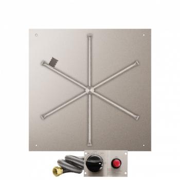 Firegear 34 Inch Square Stainless Steel Gas Flat Fire Pit Pan with 31 Inch Spur Burner and Safety Pilot Spark Ignition System350