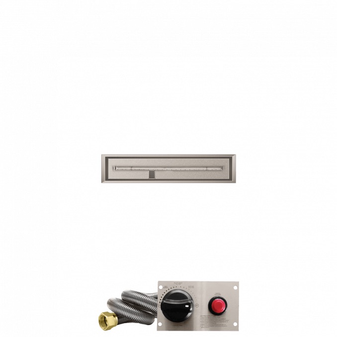 Firegear 36 Inch Linear Stainless Steel Propane Gas Drop In Fire Pit Pan with T Burner and Safety Pilot Spark Ignition System