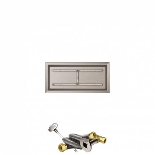 Firegear 36 Inch Rectangular Stainless Steel Natural Gas Drop In Fire Pit Pan with H Burner and Match Light Ignition System