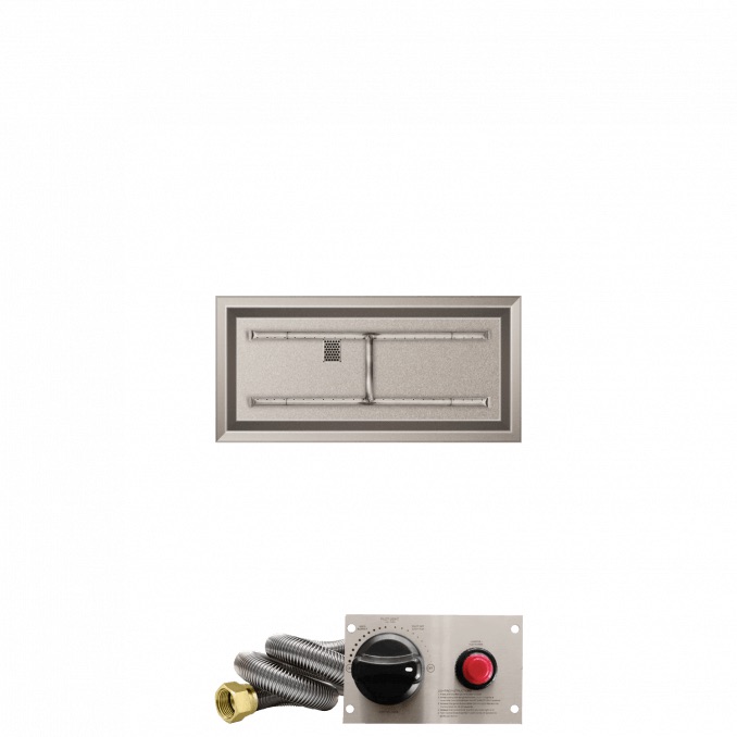 Firegear 36 Inch x 14 Inch Rectangular Stainless Steel Propane Gas Drop In Fire Pit Pan with H Burner and Safety Pilot Spark Ignition System