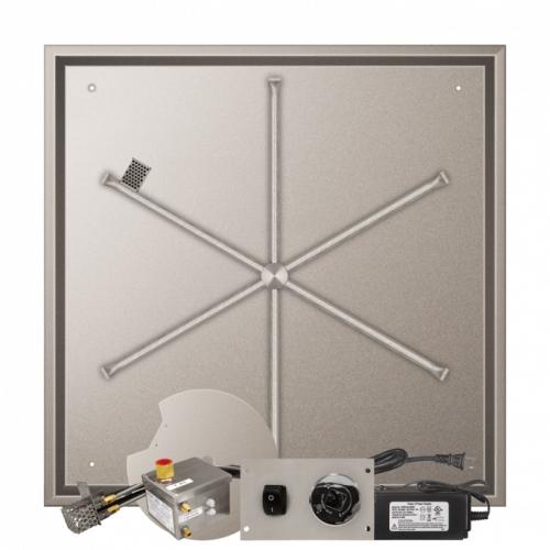 Firegear 38 Inch Square Stainless Steel Propane Gas Drop In Fire Pit Pan with 36 Inch Spur Burner and All Weather Electronic Ignition System