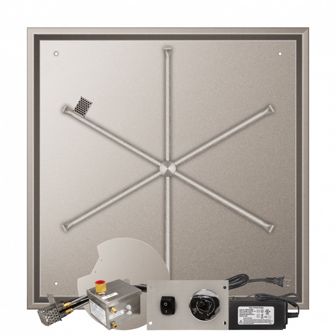 Firegear 38 Inch Square Stainless Steel Propane Gas Drop In Fire Pit Pan with 36 Inch Spur Burner and All Weather Electronic Ignition System