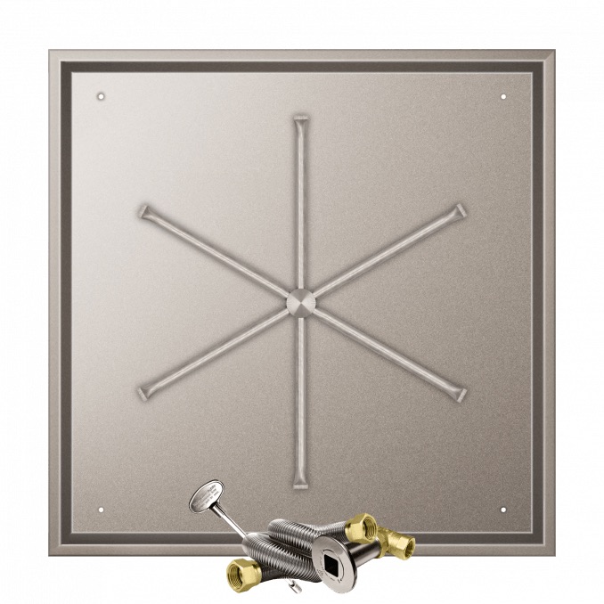 Firegear 38 Inch Square Stainless Steel Natural Gas Drop In Fire Pit Pan with 36 Inch Spur Burner and Match Light Ignition System