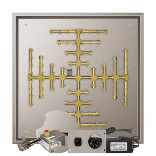 Firegear 38 Inch Square Stainless Steel Propane Gas Drop In Fire Pit Pan with Pro Series Brass Snowflake Burner and All Weather Electronic Ignition System