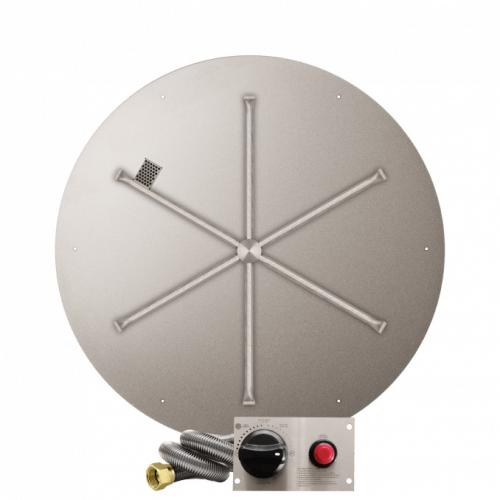 Firegear 39 Inch Round Stainless Steel Propane Gas Flat Fire Pit Pan with 31 Inch Spur Burner and Safety Pilot Spark Ignition System