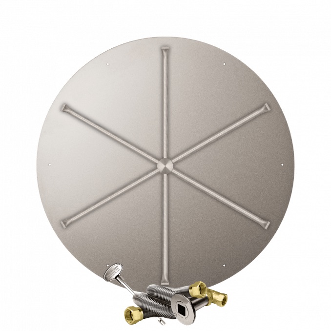 Firegear 44 Inch Round Stainless Steel Natural Gas Flat Fire Pit Pan with 36 Inch Spur Burner and Match Light Ignition System
