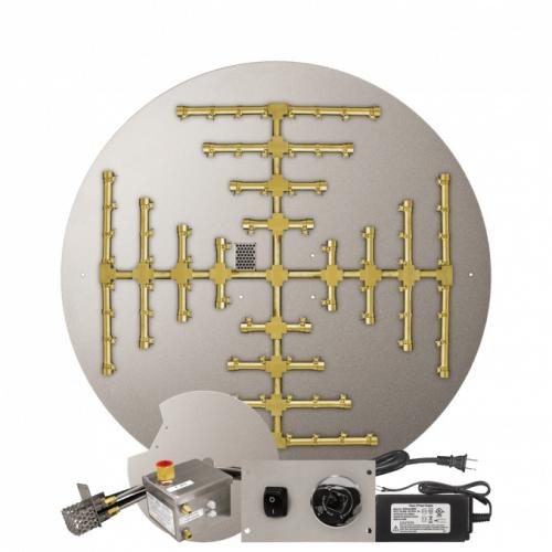 Firegear 39 Inch Round Stainless Steel Natural Gas Flat Fire Pit Pan with Pro Series Brass Snowflake Burner and All Weather Electronic Ignition System
