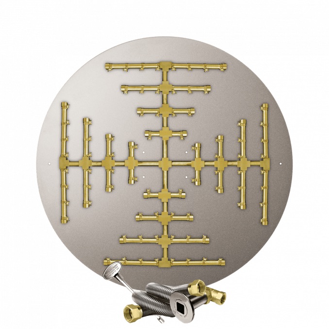 Firegear 39 Inch Round Stainless Steel Propane Gas Flat Fire Pit Pan with Pro Series Brass Snowflake Burner and Match Light Ignition System