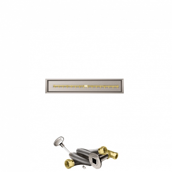 Firegear 42 Inch Linear Stainless Steel Natural Gas Drop In Fire Pit Pan with Pro Series Brass T Burner and Match Light Ignition System