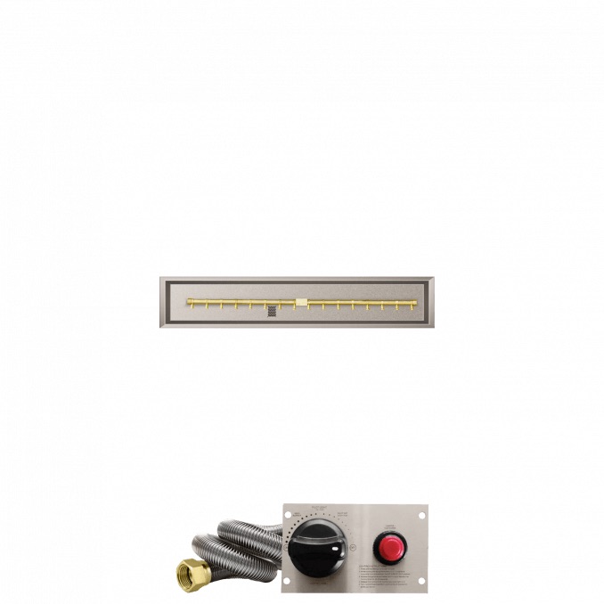 Firegear 42 Inch Linear Stainless Steel Natural Gas Drop In Fire Pit Pan with Pro Series Brass T Burner and Safety Pilot Spark Ignition System