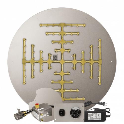 Firegear 44 Inch Round Stainless Steel Natural Gas Flat Fire Pit Pan with Pro Series Brass Snowflake Burner and All Weather Electronic Ignition System