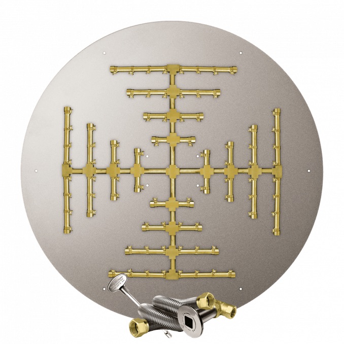 Firegear 44 Inch Round Stainless Steel Propane Gas Flat Fire Pit Pan with Pro Series Brass Snowflake Burner and Match Light Ignition System