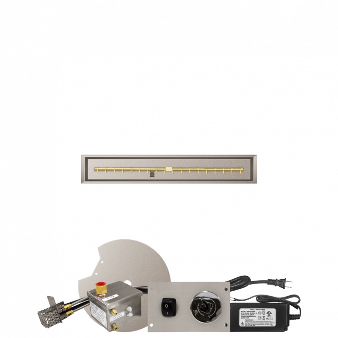 Firegear 48 Inch Linear Stainless Steel Natural Gas Drop In Fire Pit Pan with Pro Series Brass T Burner and All Weather Electronic Ignition System